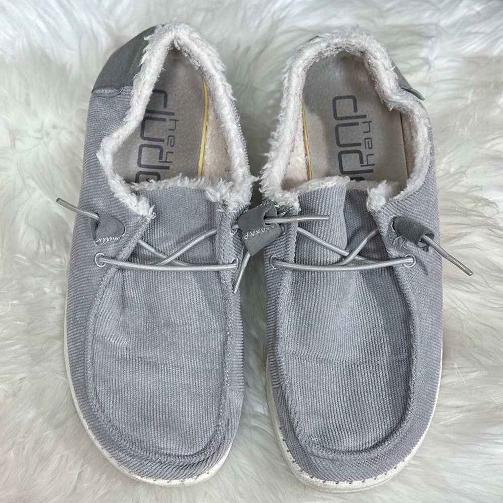 Hey Dude Wendy Corduroy Grey Lined Shoes